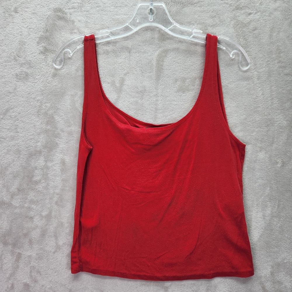 Reformation Cropped Red Ribbed Tank Top Womens XL Micro Tencel Spandex Made USA
